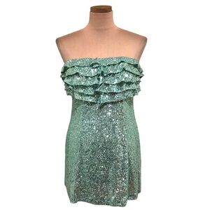 Free People Frida Dress Size 4 Pastel Mint Green Strapless Sequin Ruffle Mini